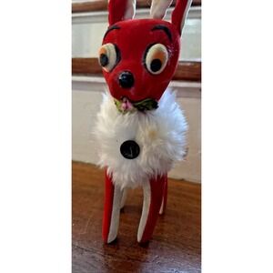 Vintage‎ Herman Pecker & Co Red Velvet Christmas Stuffed Reindeer Sawdust Plush